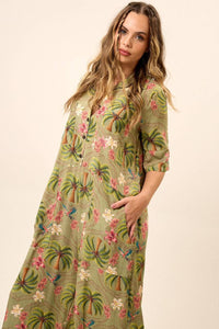 Yacamim O3 Green Printed Wide-Leg Jumpsuit