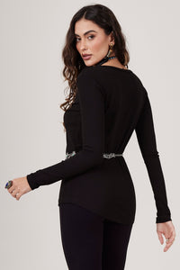 Yacamim Black Ribbed Basic Blouse B16