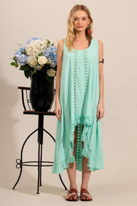 Yacamim C22 Mint Green Sleeveless Mullet Dress with Ladder Trim