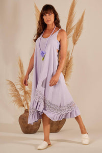 Lilac Yacamim D4 Midi Dress with Straps and Lace Hem