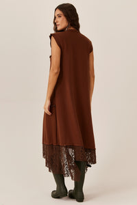 Yacamim Brown Lace Sweatshirt Midi Dress E11