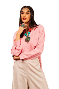 Yacamim Light Pink Short Wide Chemise with Long Sleeves