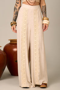 Yacamim H2 Beige Nature Viscose-Linen Wide-Leg Pants