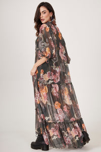 Dark Green Tulle Long Dress Cashmere Print Yacamim E14