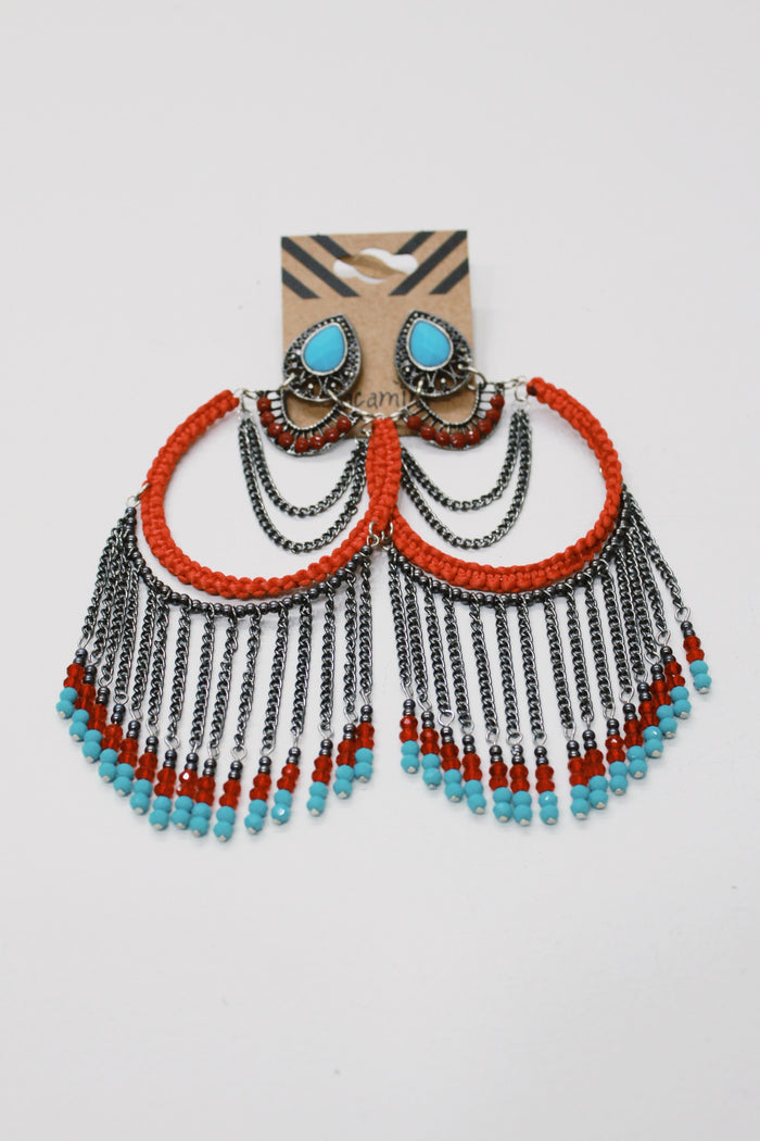 Yacamim Red Beaded Handmade Earring #687