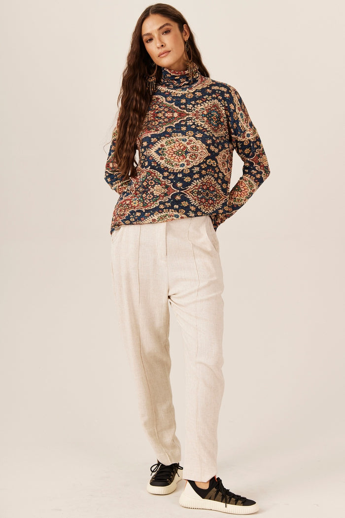 Yacamim A10 Beige Viscose Linen Tailored Trousers