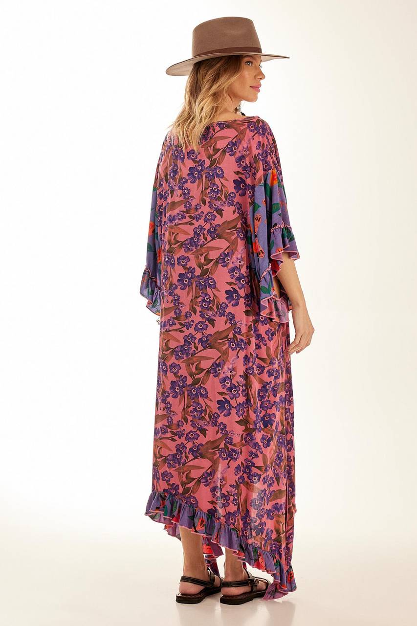 Pink Patchwork Yacamim Loose Kaftan with Points