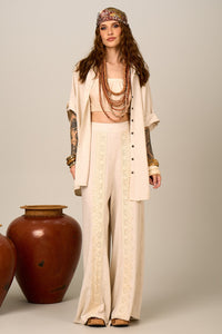 Yacamim H2 Beige Nature Viscose-Linen Wide-Leg Pants