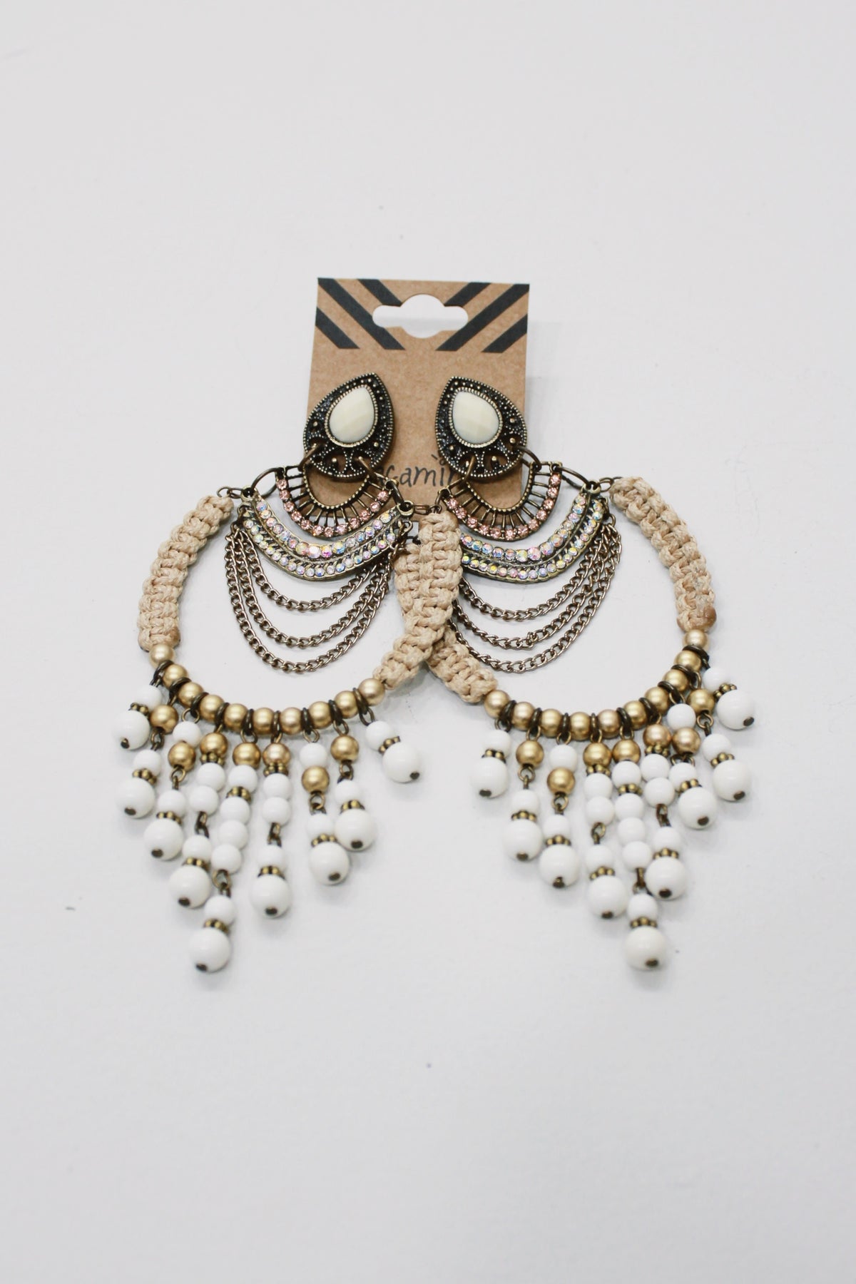 Handmade Bead Earring Beige Yacamim #685