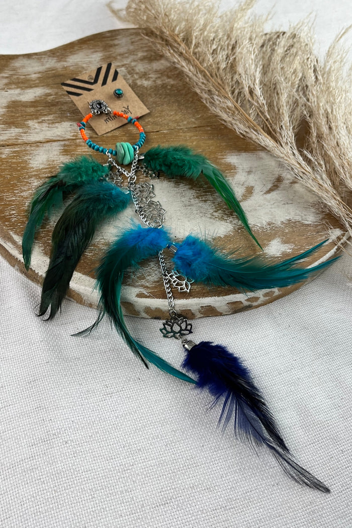 Yacamim Green Feather Hoop Earring #95