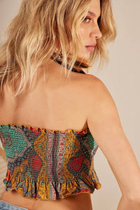Yacamim Printed Coconut Button Lastex Top