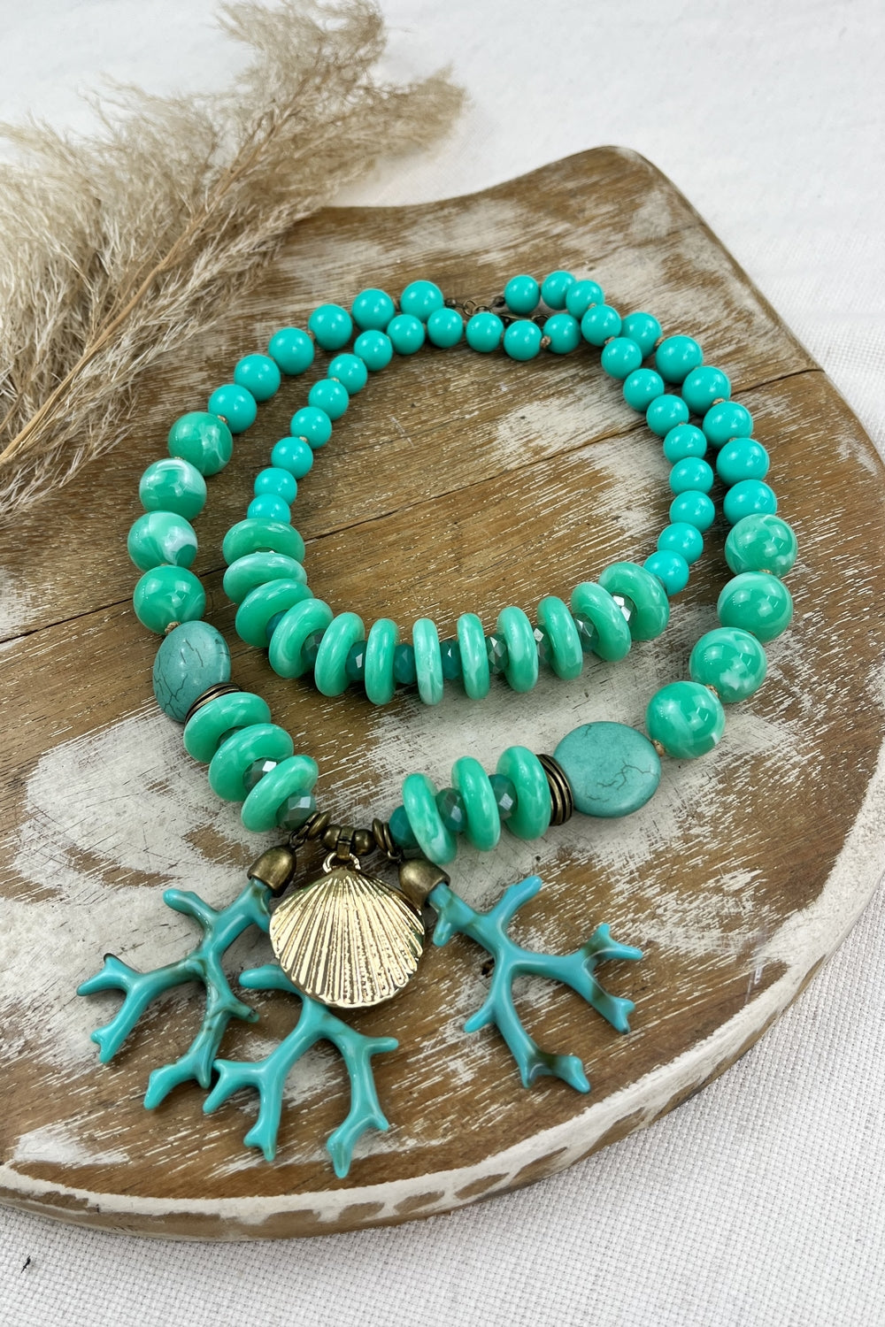 Yacamim Handmade Necklace with Green Spheres #80