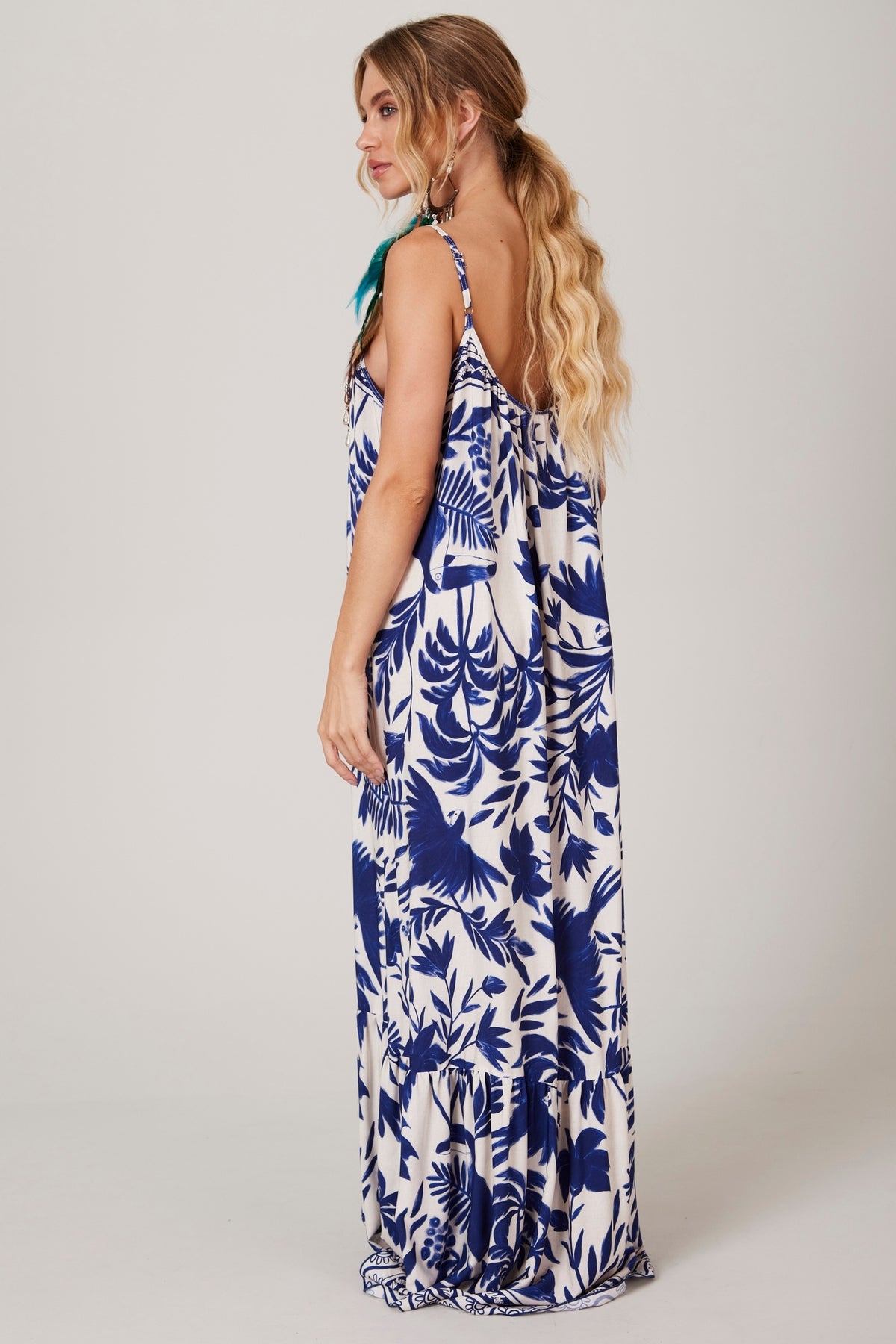 White and Blue Strappy Long Dress Pira Omomba’e Yacamim C31 Collection