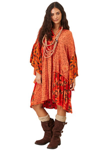 Vestido Curto Amplo Com Flores Bordadas Salmão Patchwork Yacamim C25