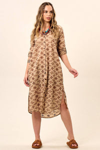 Light Brown Yacamim M6 Embroidered Midi Shirtdress
