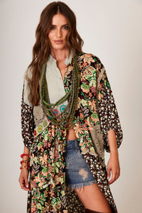 Yacamim K8 Green Patchwork Print Long Shirt Dress