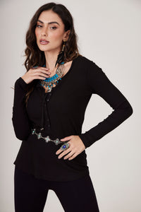 Yacamim Black Ribbed Basic Blouse B16