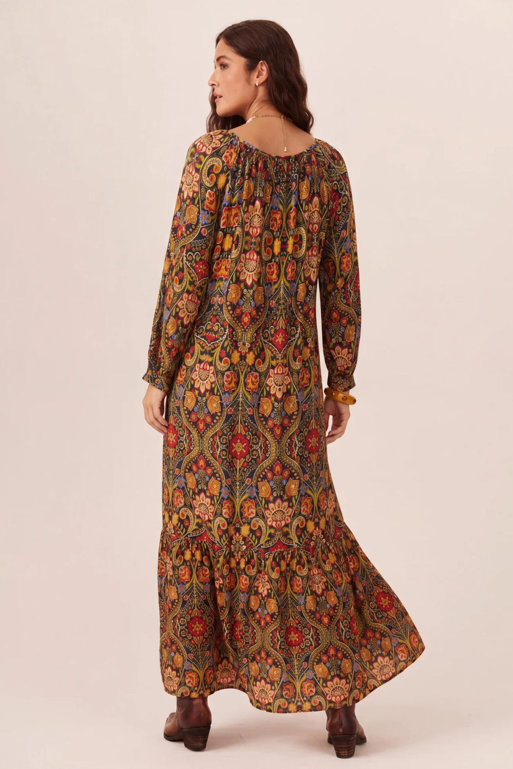 Vestido Longo Manga Longa Estampado Yacamim D1