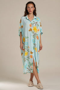 Chemise Midi Ampla Estampada Azul Claro Yacamim N1