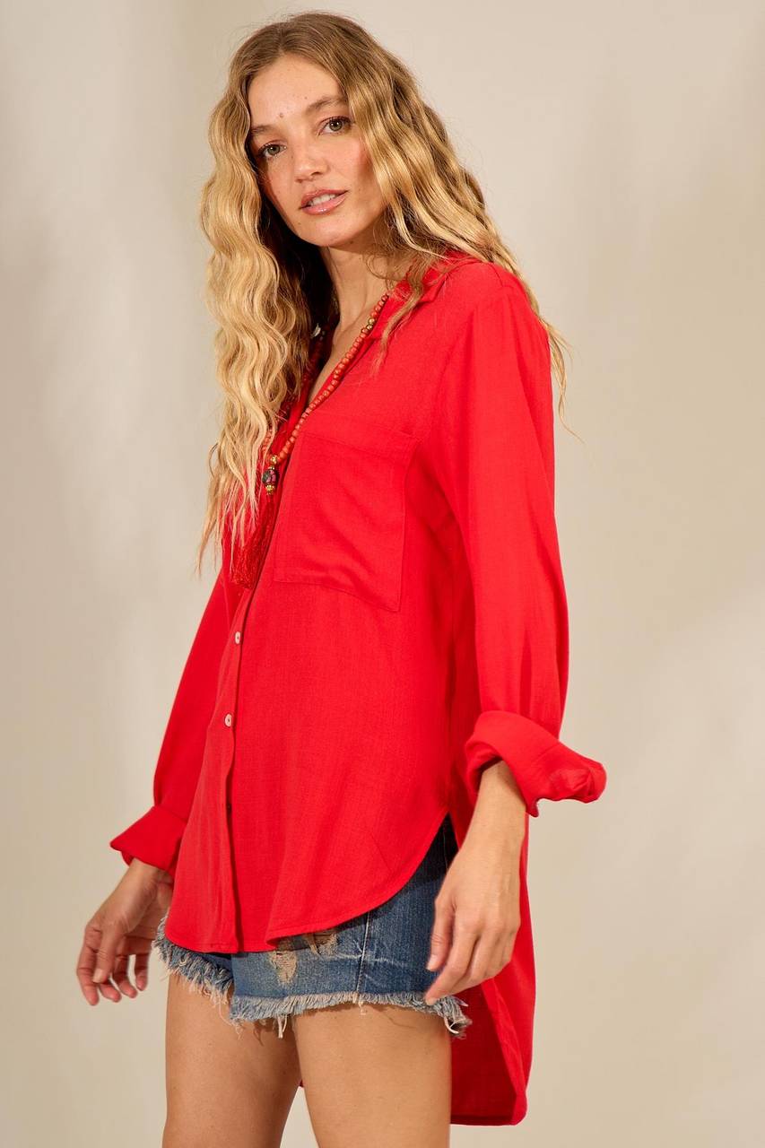 Yacamim Red Short Shirt with Extended Back M2