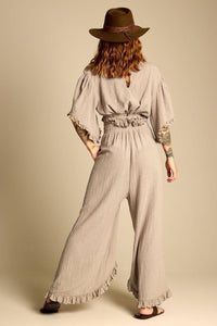 Yacamim A9 Ruffle High-Waisted Trousers in Green Tone