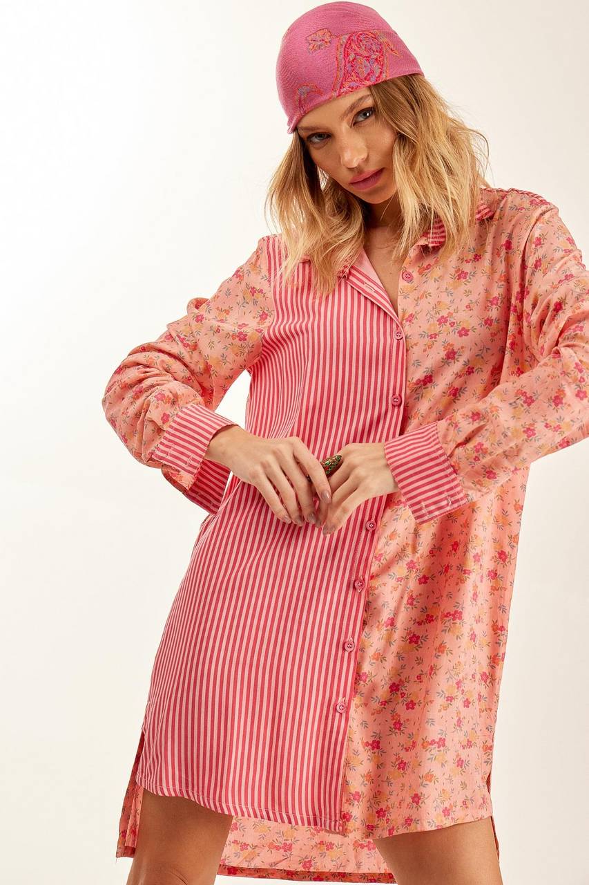 Yacamim Striped Patchwork Pink Chemise