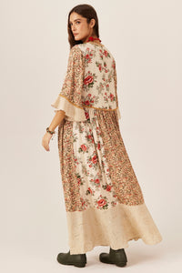 Yacamim E18 Printed Beige Jabot Dress