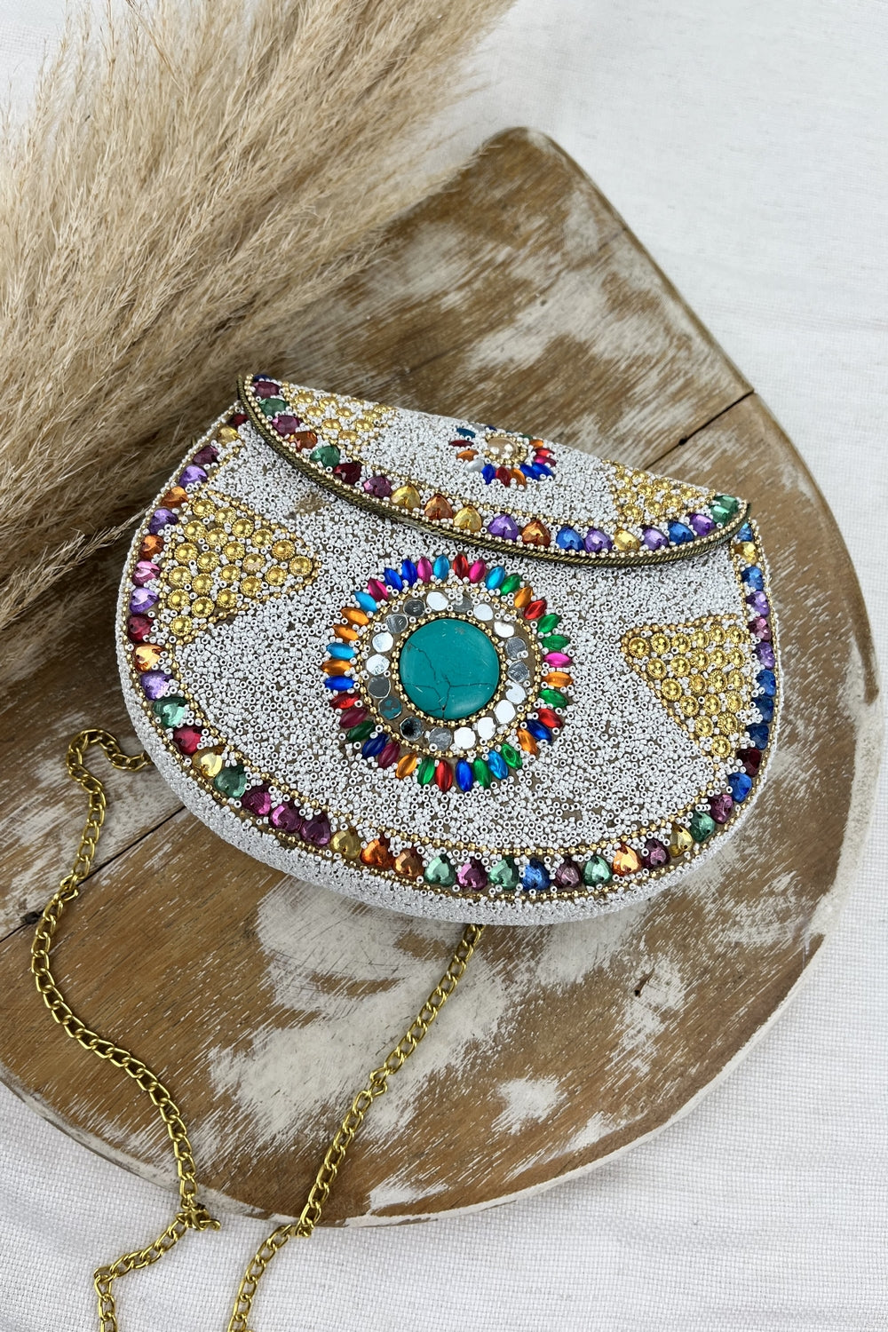 Handmade White Mosaic Yacamim Handbag #185