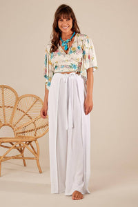 White Yacamim A5 Palazzo Pants with Front Overlay
