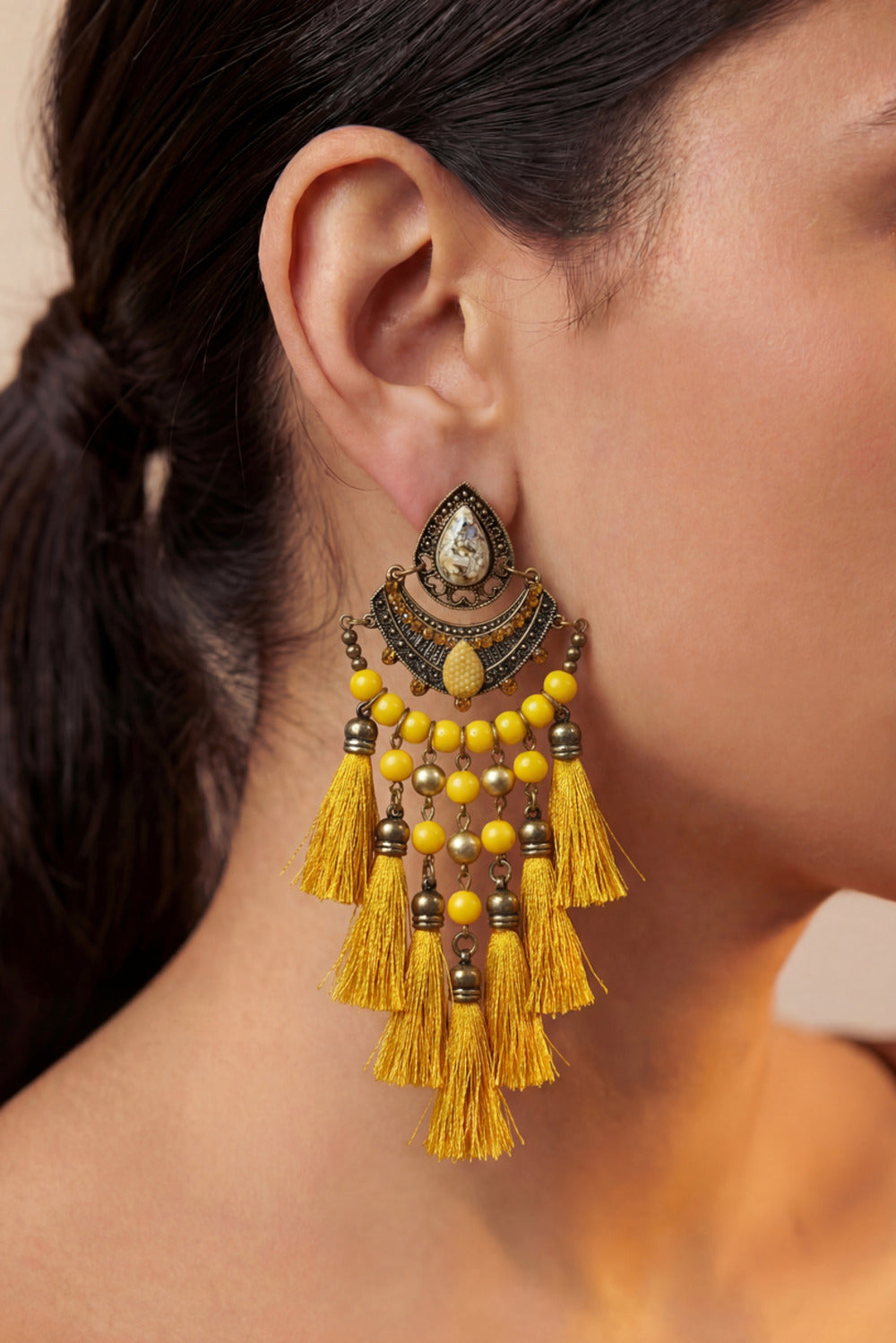 Handmade Yellow Yacamim Beaded Earring #852