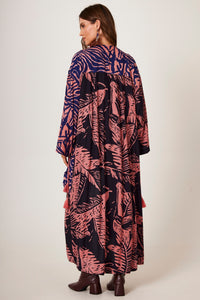 Yacamim J6 Printed Black and Pink Long Kimono
