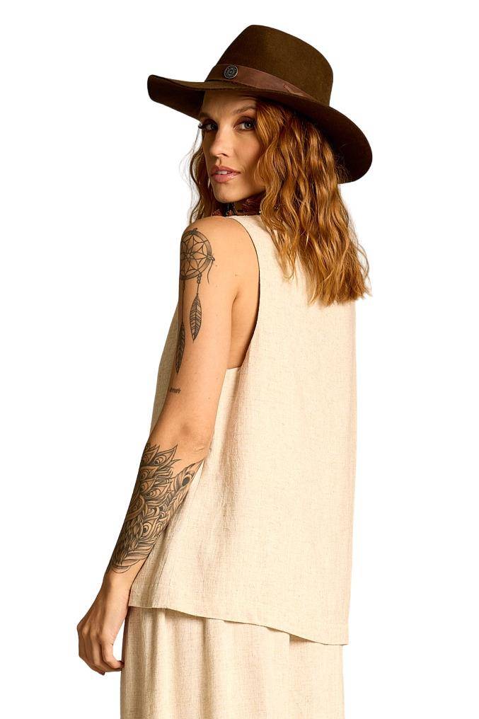 Yacamim Classic Beige Linen Tank Top