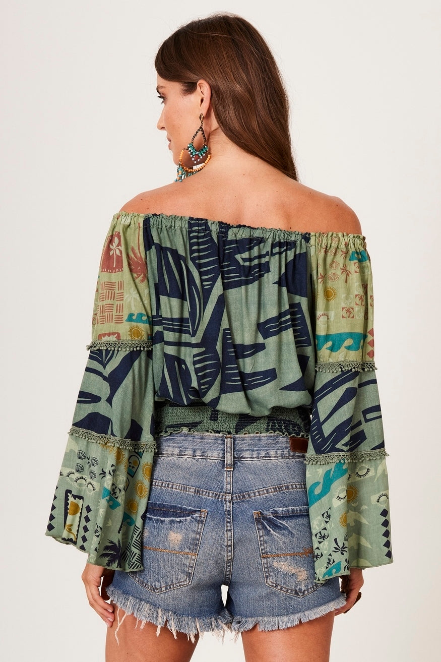 Yacamim Green Gypsy Patchwork Blouse B6