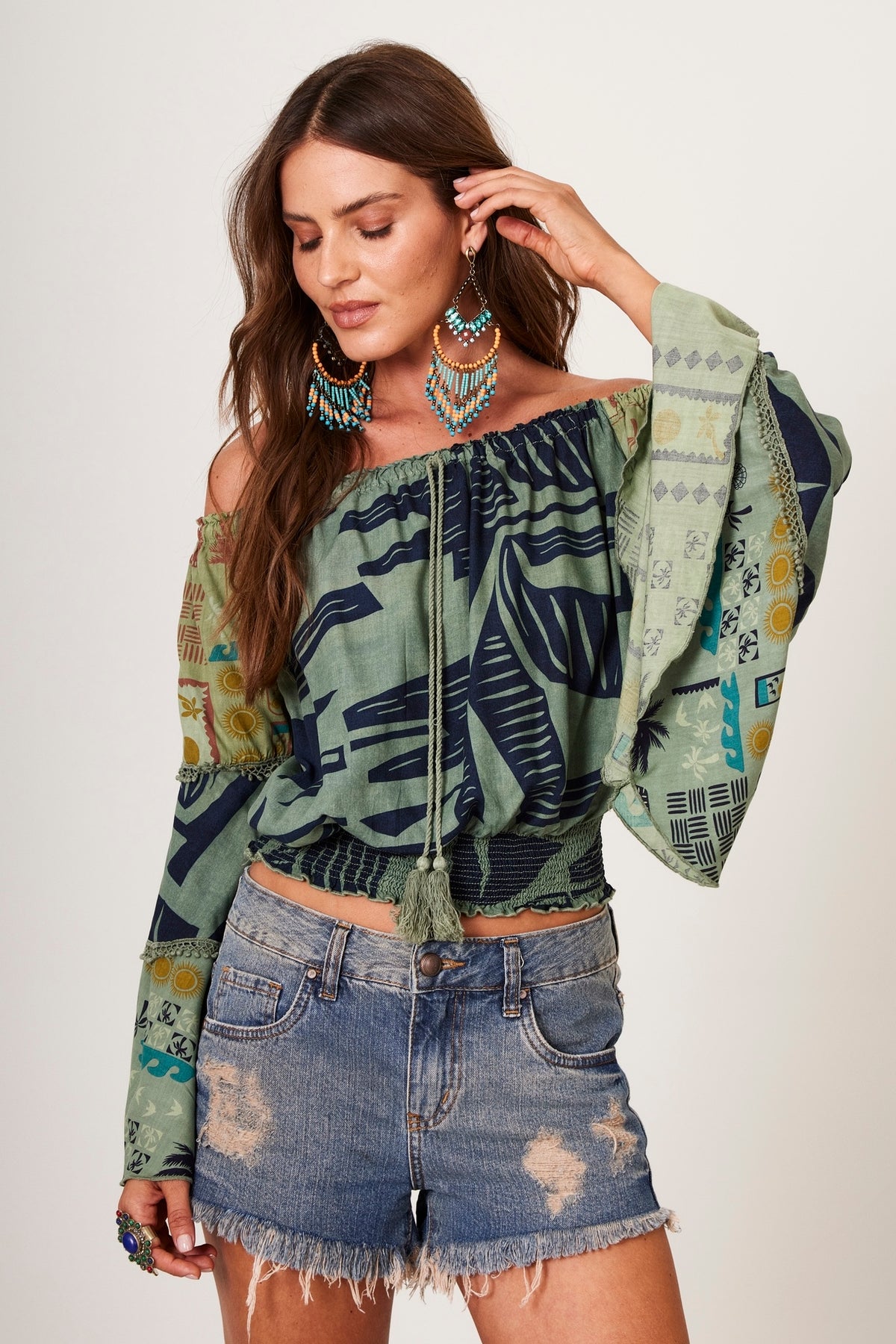 Yacamim Green Gypsy Patchwork Blouse B6