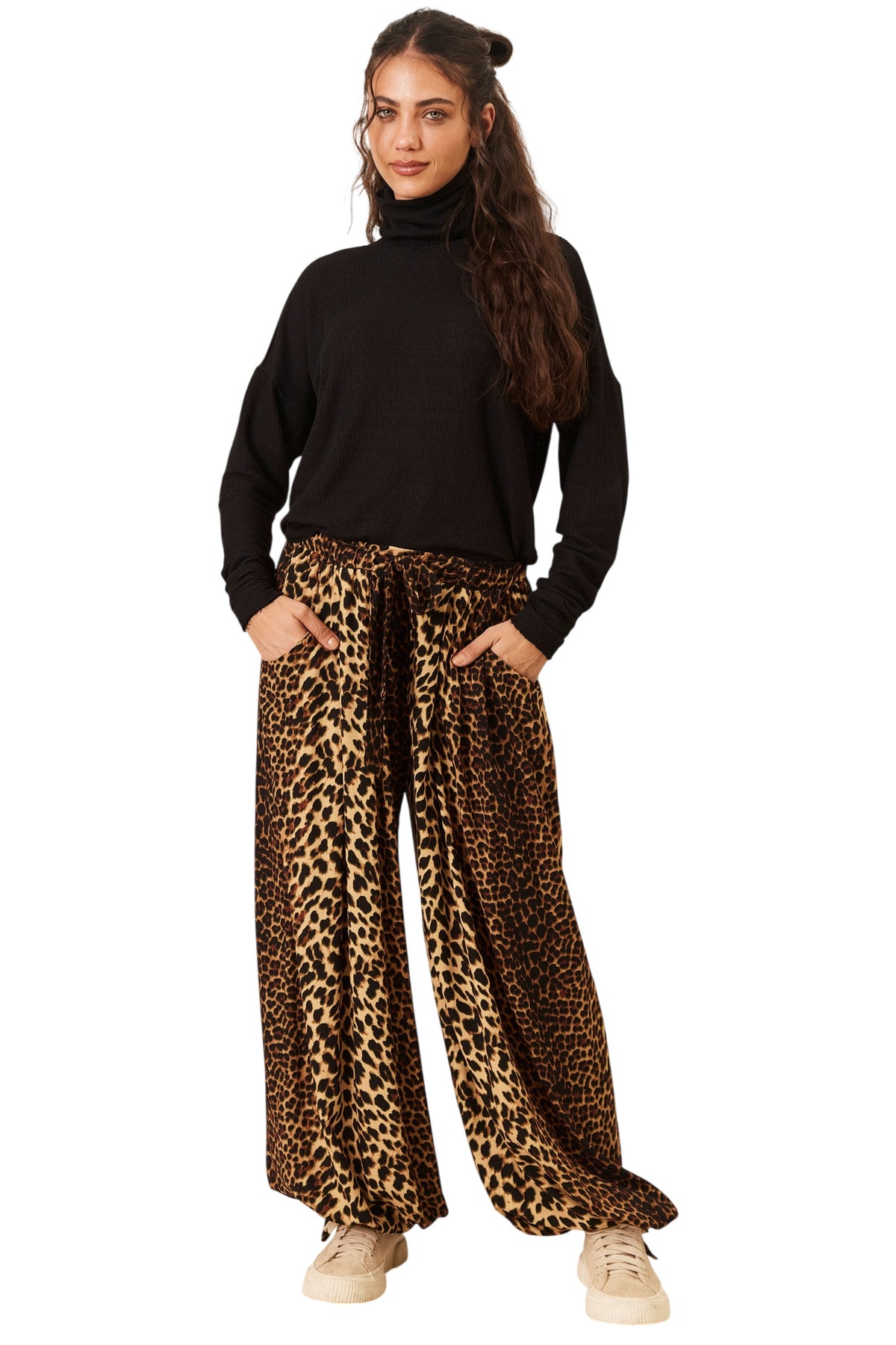Calça Cintura Baixa Com Cordão Animal Print Yacamim H5