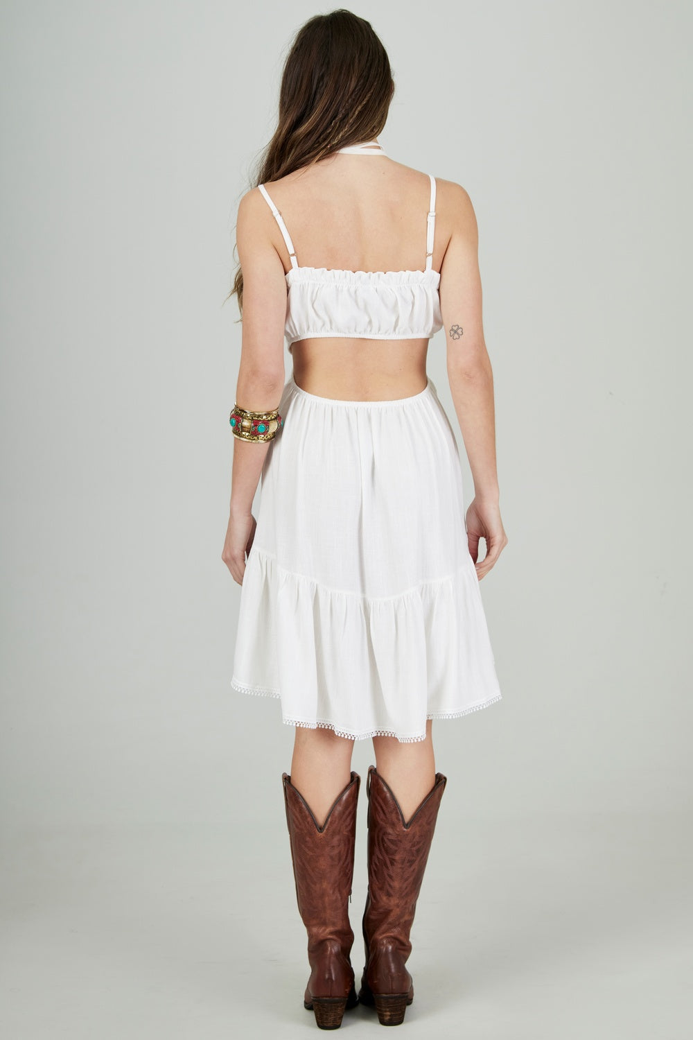 Yacamim C25 Off-White Viscose Linen Short Dress