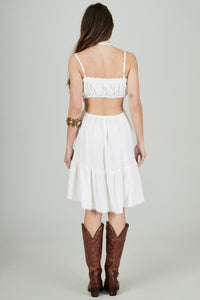 Yacamim C25 Off-White Viscose Linen Short Dress