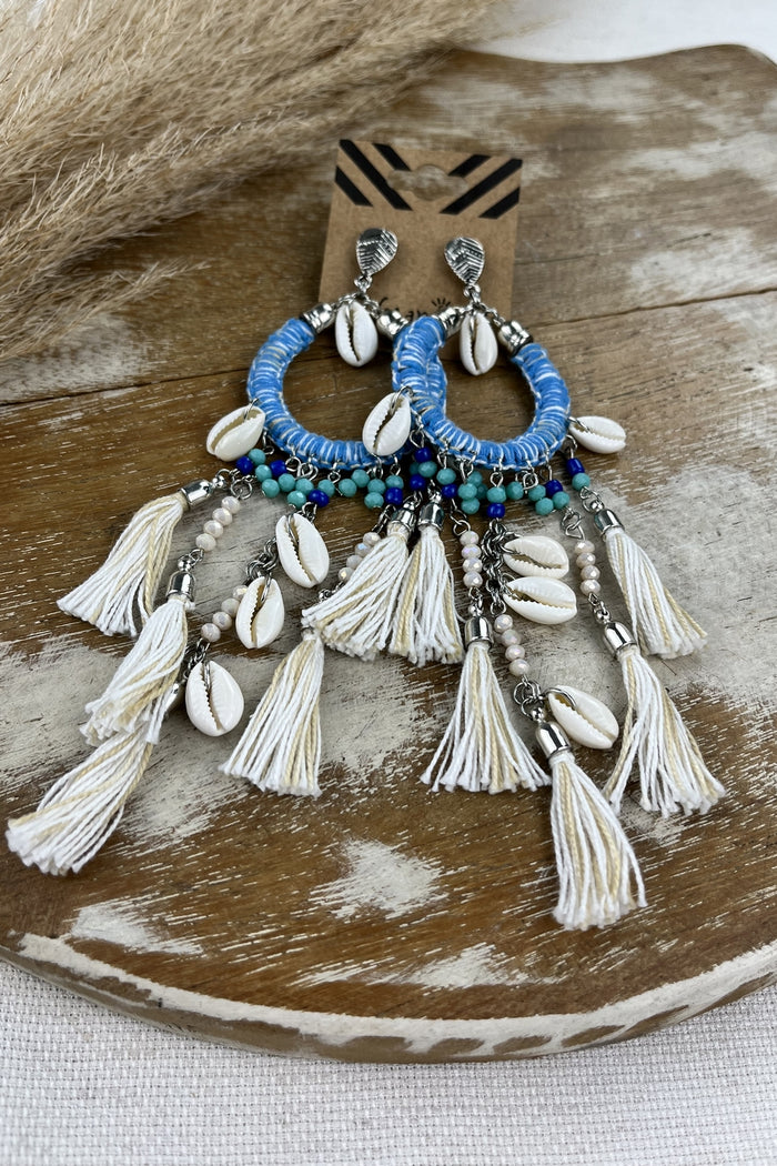 Handmade Blue Crochet Hoop Earring Yacamim #175