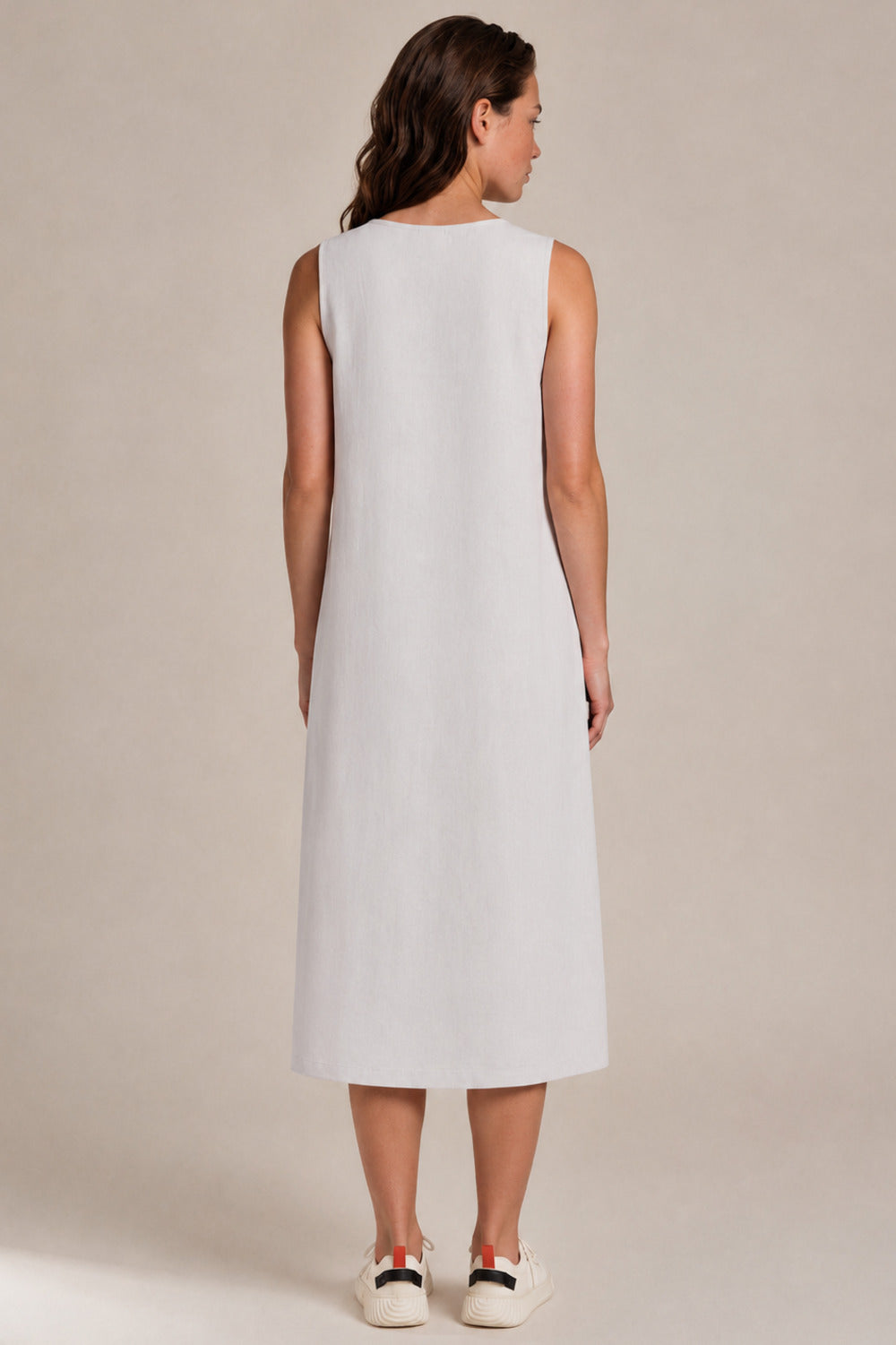 Vestido Regata Midi Viscolinho Com Bolsos Cinza Claro Yacamim E14