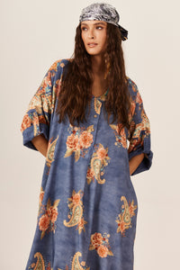Yacamim Paisley Print Petrol Blue Midi Shirt P8