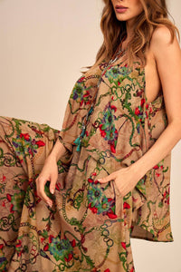 Yacamim Brown Printed Loose Basic Tank Top