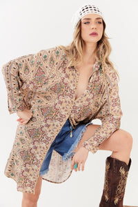 Yacamim L3 Beige Paisley Short Long-Sleeved Chemise