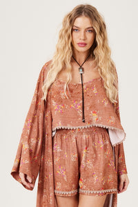 Yacamim Women's Light Brown Printed Crop Top and Shorts Set A9