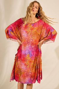 Yacamim J3 Wide Midi Kaftan with Wide Neck in Printed Pink