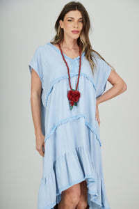 Light Blue Viscolinho Mullet Mini Dress Yacamim D4