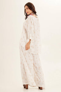 Yacamim Off-White High-Waisted Printed Wide-Leg Pants