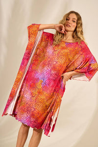 Yacamim J3 Wide Midi Kaftan with Wide Neck in Printed Pink