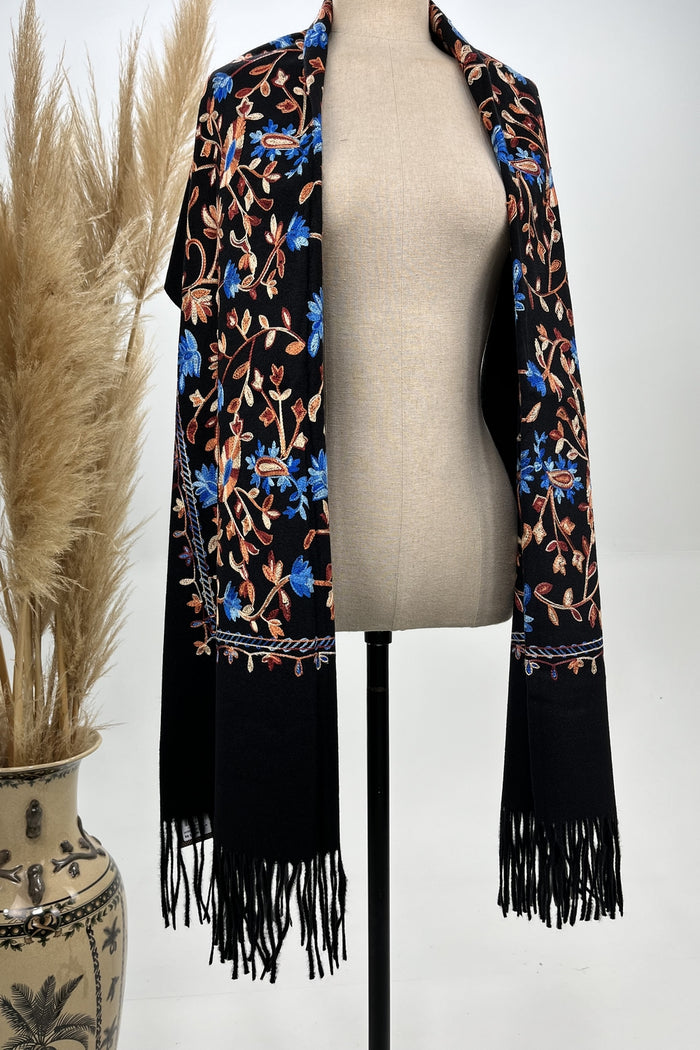 Black Embroidered Cashmere Scarf Yacamim #240