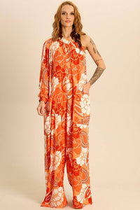 Yacamim Women's Paisley Print One-Shoulder Wide-Leg Jumpsuit O4
