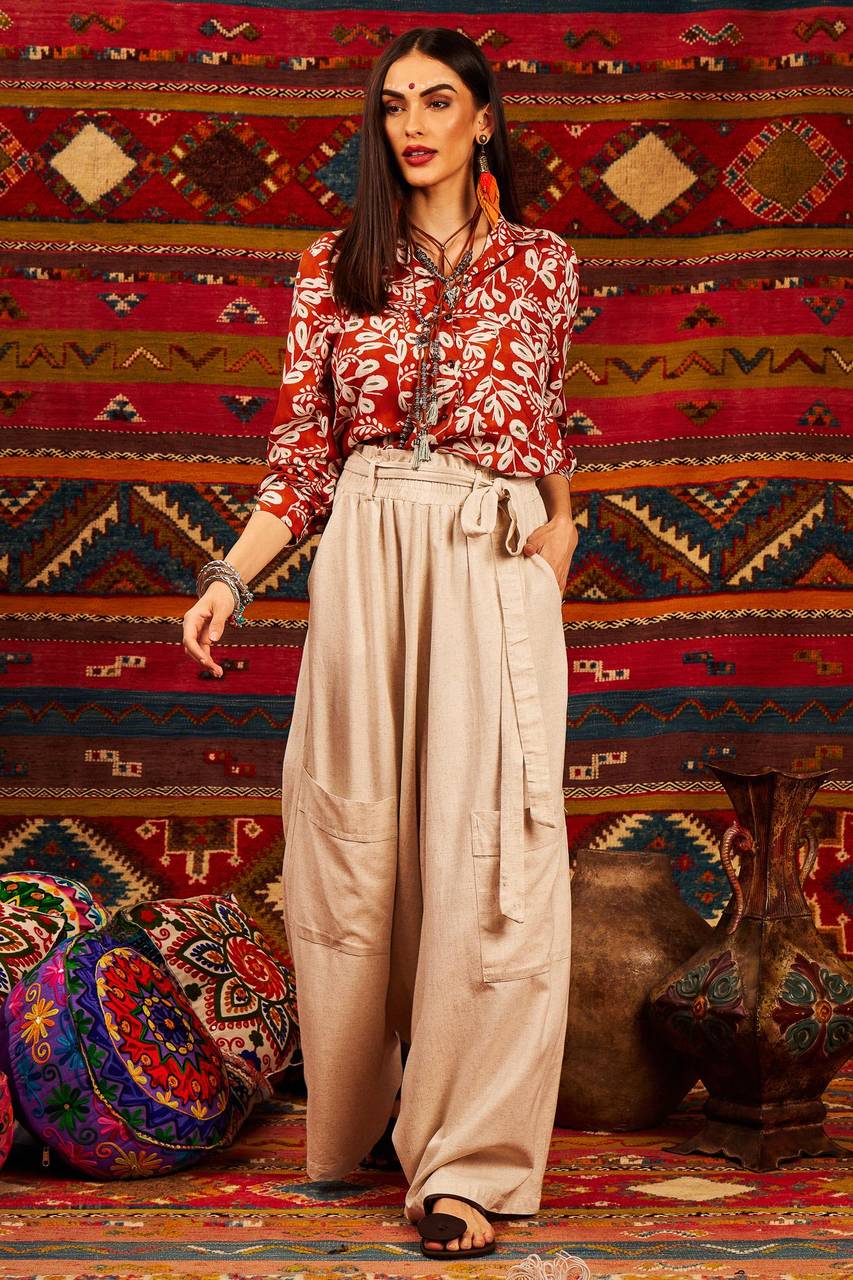 Yacamim Beige Sarouel Trousers with Pockets